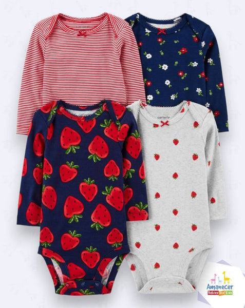 Mamelucos Fresas Manga Larga x 4 Uds